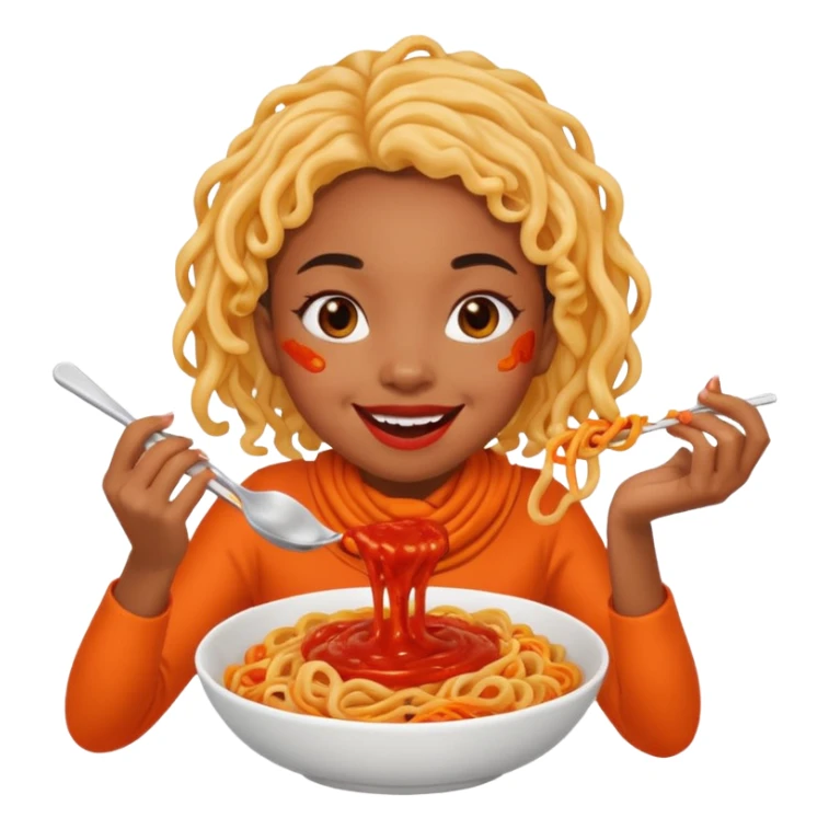 A light skined black girl eating lava noodles  sticker