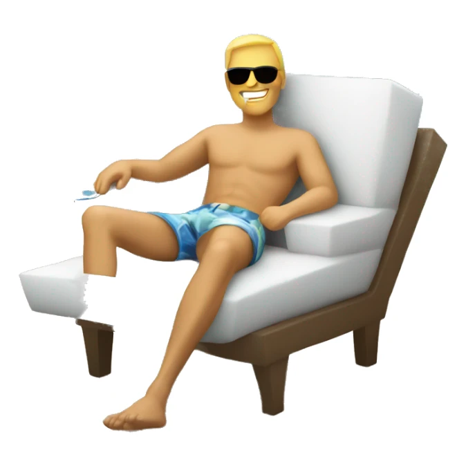 White  man relaxing in a couch on beach with cocktail sticker