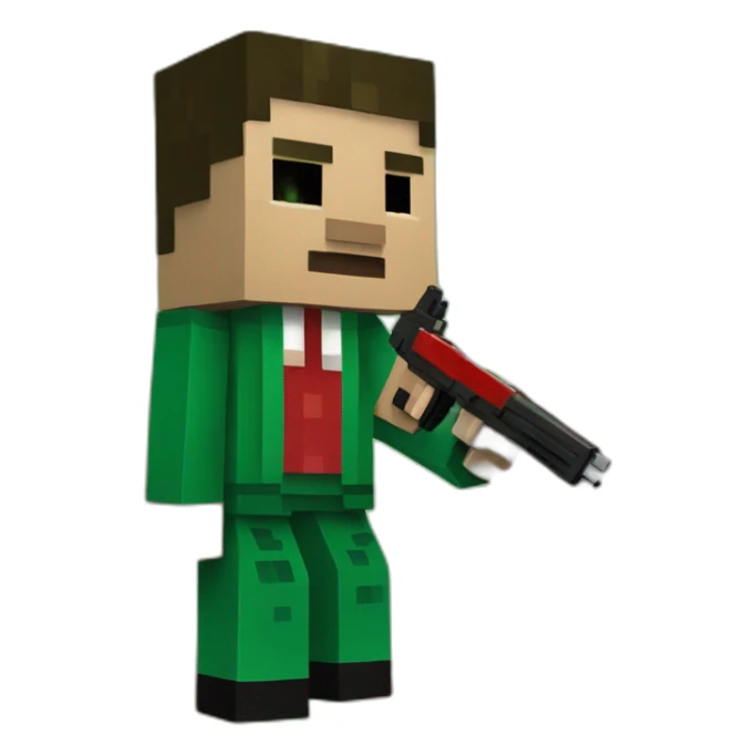 Man minecraft with Green suit with gun and red background sticker
