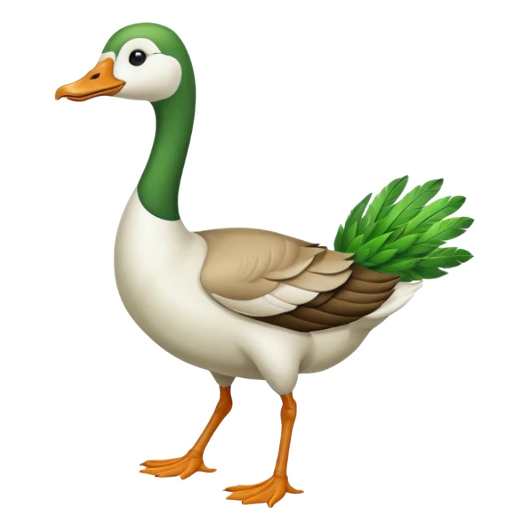 "Emoji of a running goose with a very long neck and two legs. 🪿 is the reference. The goose looks like a white goose dyed green, not a duck." sticker