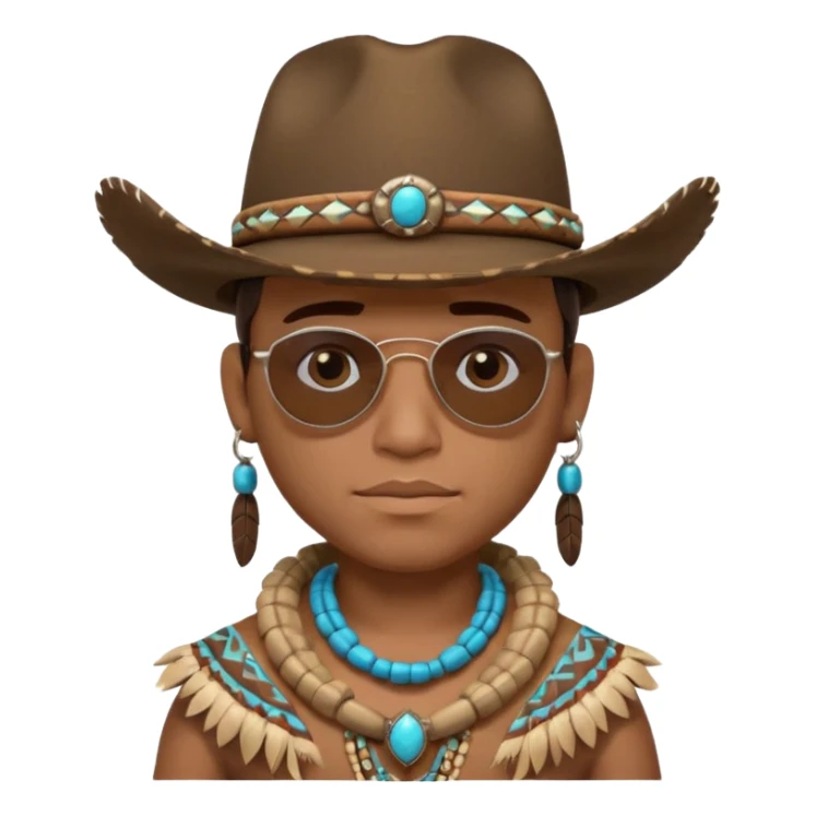 cute Indigenous tribal male portrait, head and shoulders only, cowboy hat, sunglasses, tribal jewelry, confident expression, 3D cartoon, mobile game icon style, clean background, no text, no watermark
 sticker