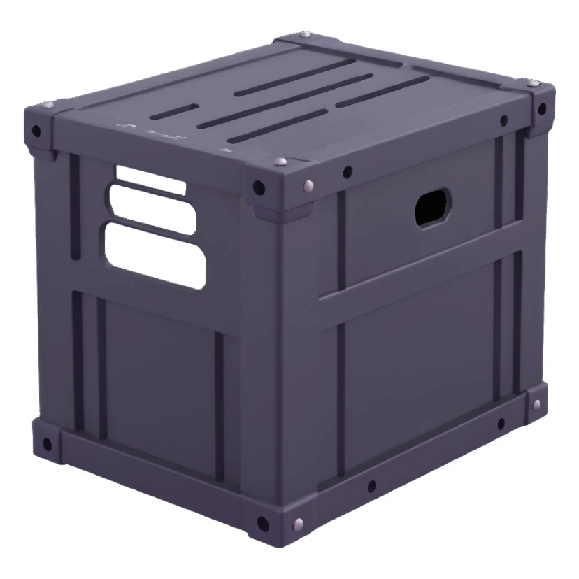 industrial crate, heavy metal with bolts and vents sticker