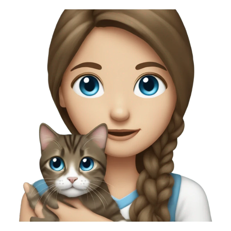 long haired brunette blue eyed girl holding a tabby cat sticker