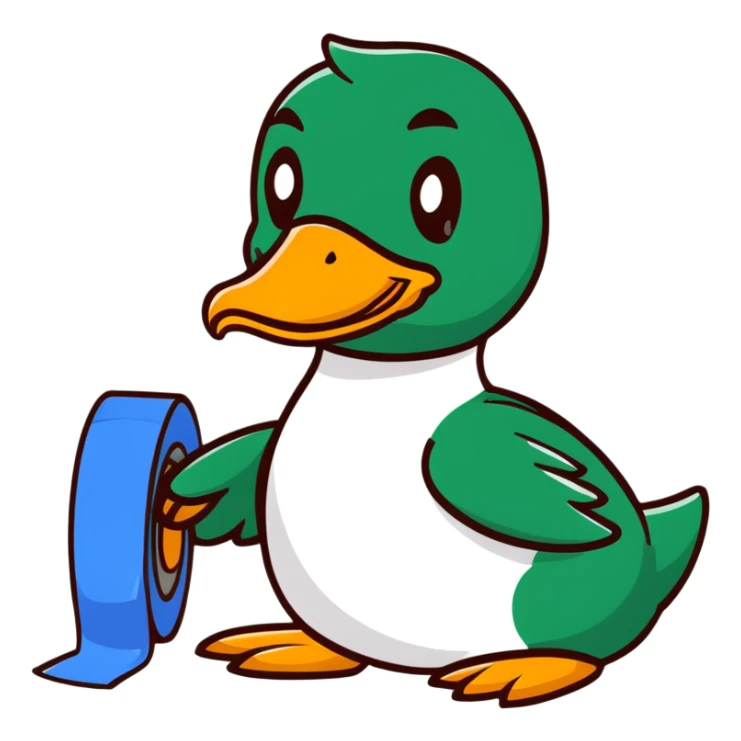 mallard duck holding a roll of duct tape sticker