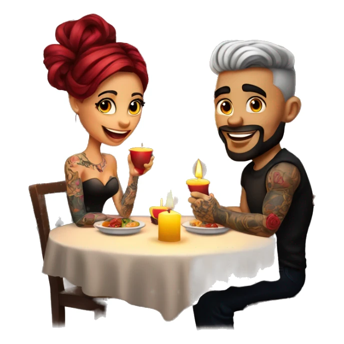 romantic candle light dinner for beautiful tattooed couple sticker