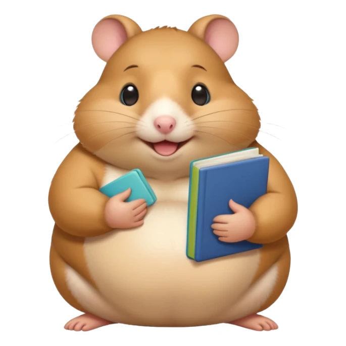 fat hamster holding pregnant belly smiling holding a diet book sticker