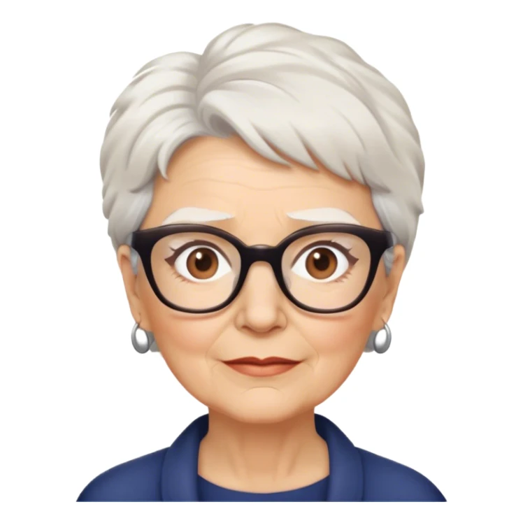 older White woman anthropologist with short white messy hair with glasses brown brows sticker