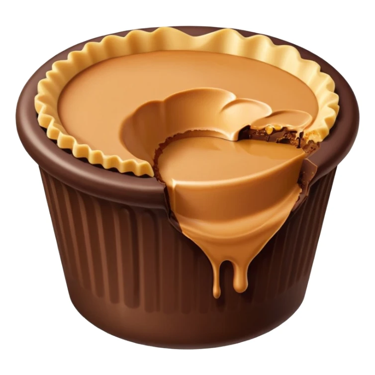 bitten peanut butter cup with smooth peanut butter filling inside chocolate cup, bright cute clean colors, rounded edges, simplified design sticker