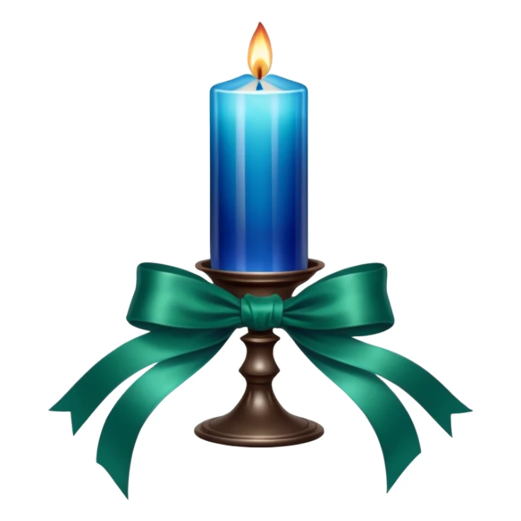 	2.	A vintage glass decorative candle in an elegant sapphire blue shade, placed next to a carefully tied emerald green ribbon. sticker