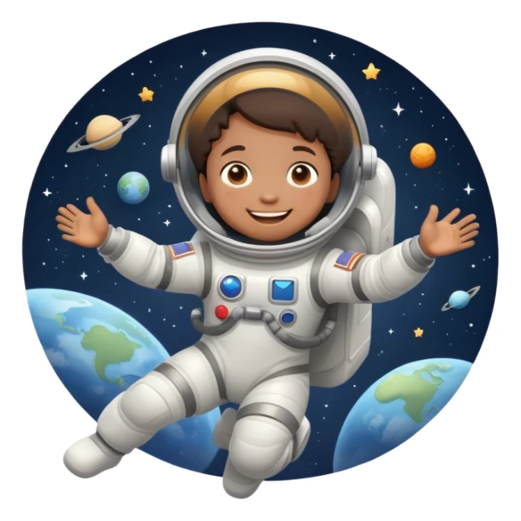 a child flying in space in space suit sticker