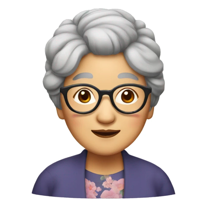 old asian grandma with bun hairstyle wearing glasses sticker