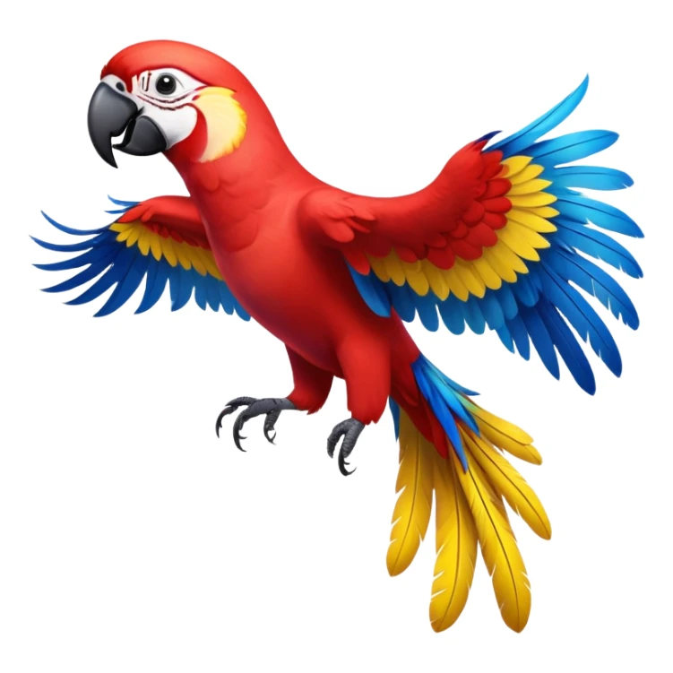 cinematic-macaw-realistic-full-body-standing-emoji,-vibrant-feathers-glowing-with-rich-reds,-blues,-and-yellows,-head-tilted-dramatically,-curved-black-beak-gleaming,-piercing-dark-eyes-exuding-confidence,-simplified-yet-realistic-focused sticker