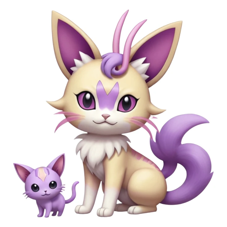 Meowth-Espeon-Skitty-Pokémon-Fakémon-hybrid-creature (full body) sticker