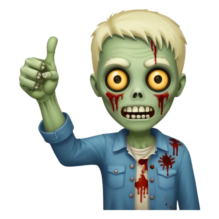 A cute, cheerful, full-length zombie is standing, holding out a hand and a thumbs-up sign. sticker