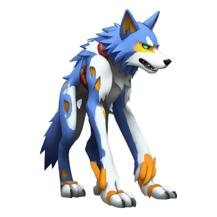  Cool Edgy Colorful Digimon-Fakemon-Wolf with edgy markings full body sticker
