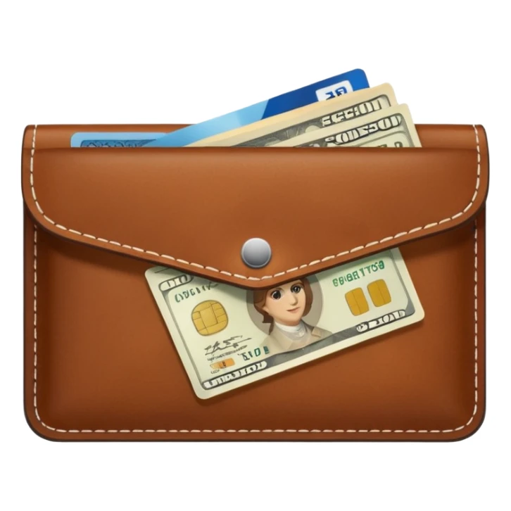 portefeuille marron avec billet et carte bancaire sticker