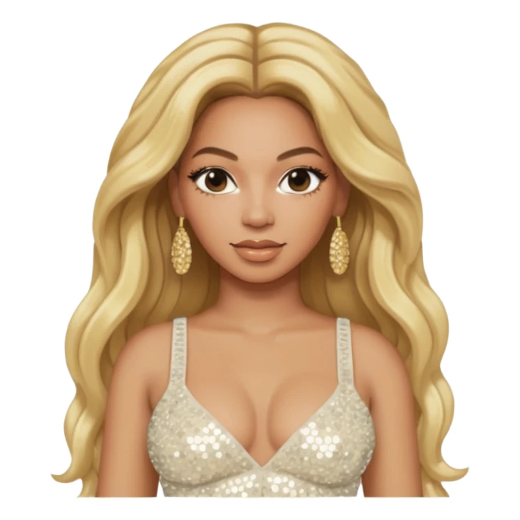 Beyonce with long blonde hair, ivory sequin crop top, ivory earring sticker