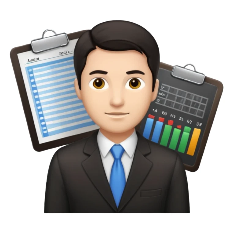 male dark hair auditor with spreadsheet emoji sticker