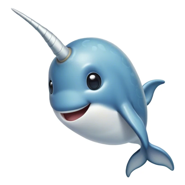 Cinematic Comical Narwhal Portrait Emoji, Head tilted dramatically with an exaggeratedly amused expression, featuring a sleek, elegantly streamlined body with a prominently spiraled ivory tusk and wide, comically expressive eyes full of playful disbelief, Simplified yet hilariously expressive features, highly detailed, glowing with a slightly sassy arctic glow, high shine, dramatic yet playful, stylized with an air of quirky marine mischief, soft glowing outline, capturing the essence of a meme-worthy narwhal that looks ready to side-eye its way into viral fame! sticker
