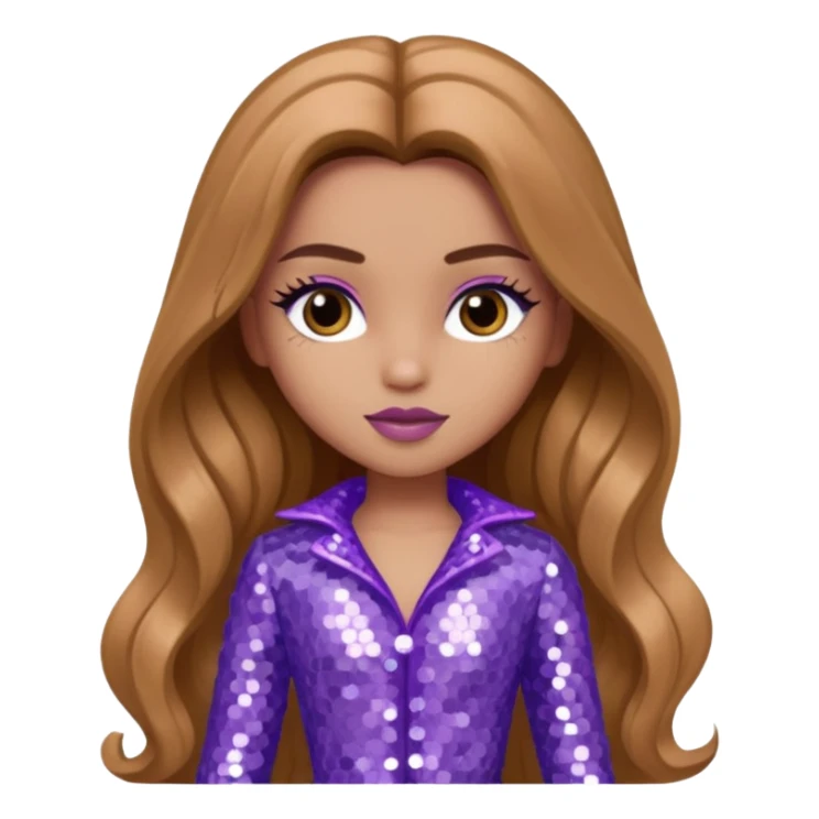 Yasmin from Bratz with long light brown hair and lavender sequin outfit sticker