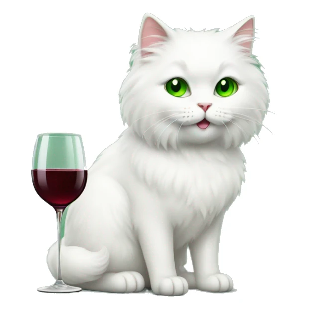 white fluffy cat with green eyes drinks a glass of wine sticker