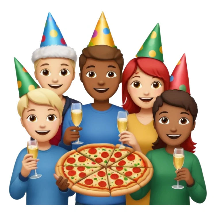 grupo de amigos y amigas comiendo pizza sticker