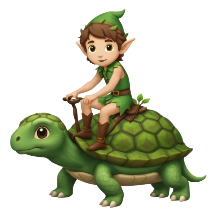 tiny forest elf man brown wavy hair riding a turtoise sticker