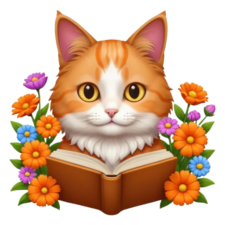  Cats reading book + flowers  sticker