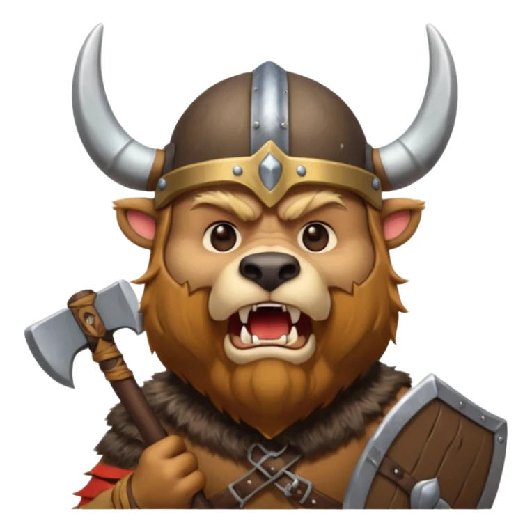Viking Bear wearing horned helmet growling. holding axe sticker