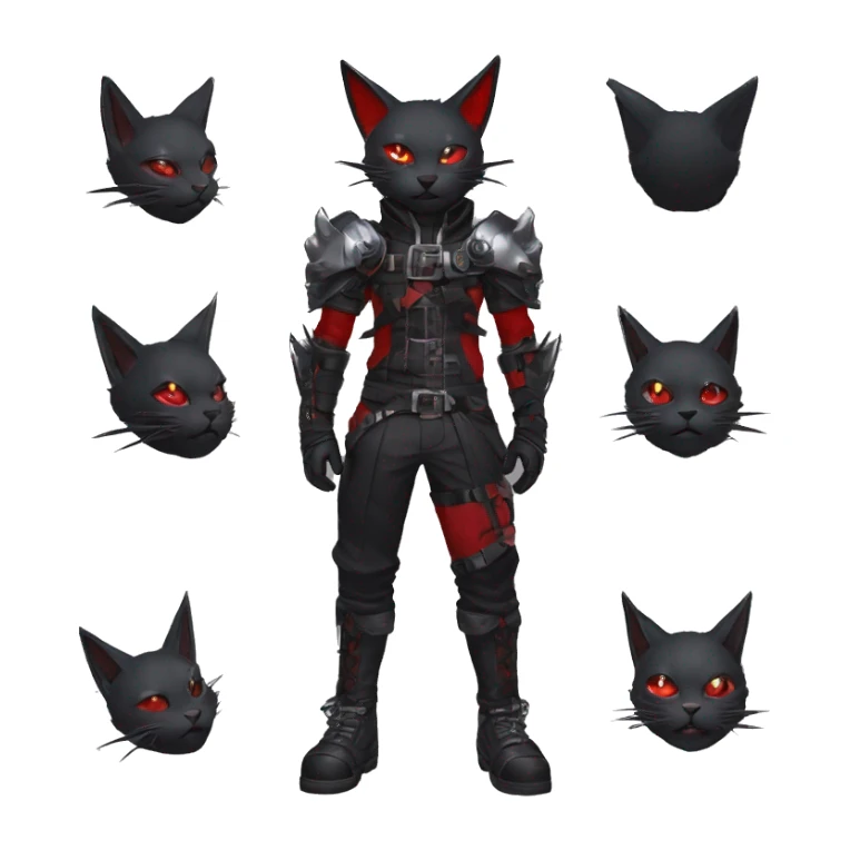 cool edgy elegant beautiful black grey punk techwear red fantasy nargacuga-bat-cat-Fakemon collar harness warrior full body sticker