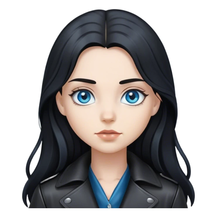 Girl with bog grey-blue eyes, long black hair with black leather coat  sticker