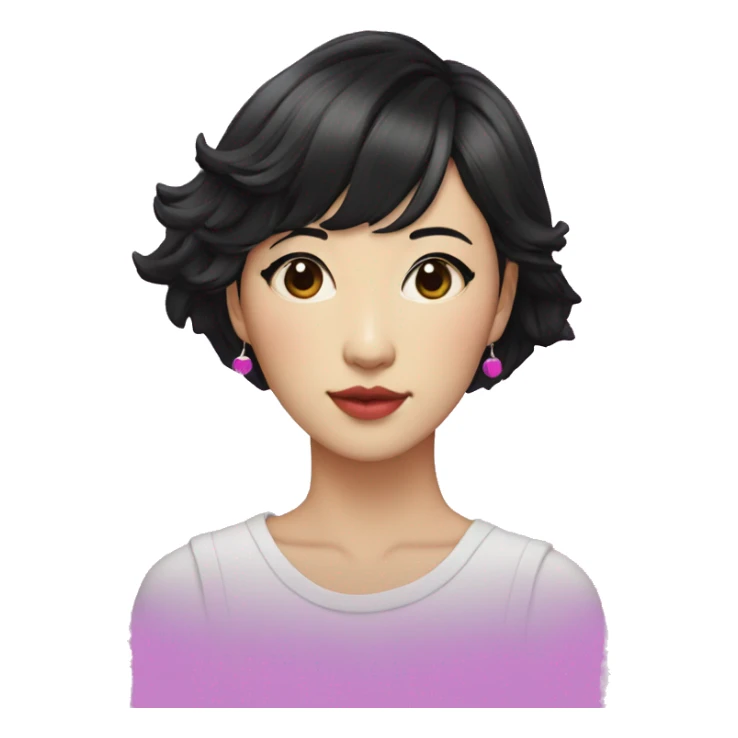 a short-haired Taiwanese lesbian as a designer with vaporwave style, without makeup, with earings, and with black hair. sticker