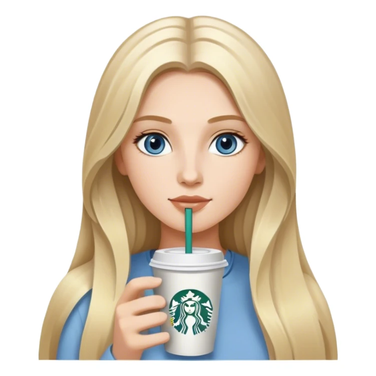 Long blonde grey highlighted with blue grey eyes model sipping one Starbucks coffee sticker