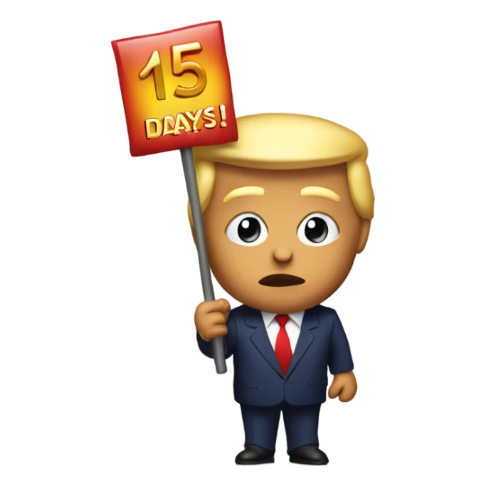 Trump holding sign saying 15 days sticker