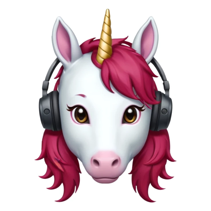 headphone wearing unicorn with dark red hair sticker