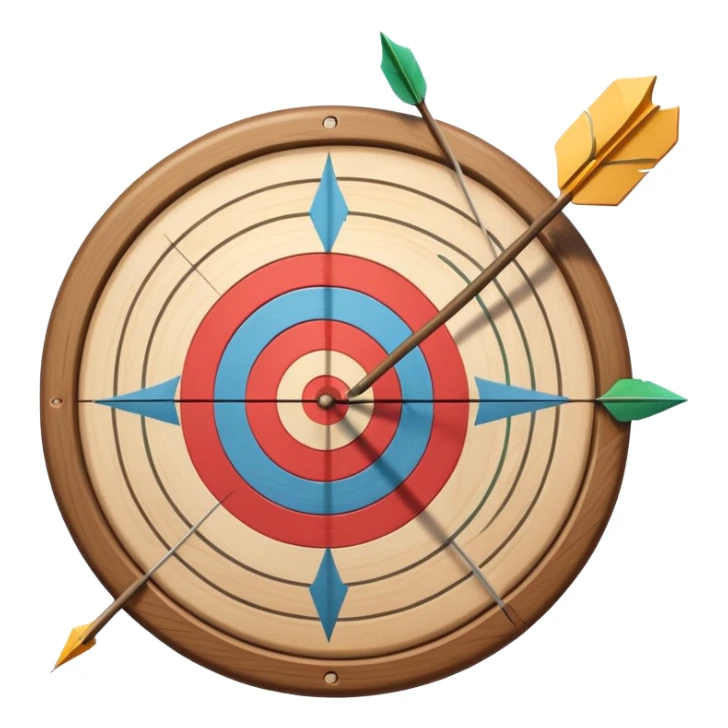 A bow with an arrow drawn back, aimed at a target with concentric rings. The background suggests a calm, outdoor archery range, emphasizing the precision, focus, and skill required in archery as a competitive sport. sticker