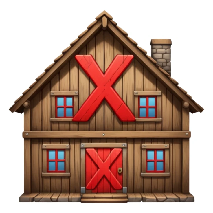 an inn with a big red  X on it sticker