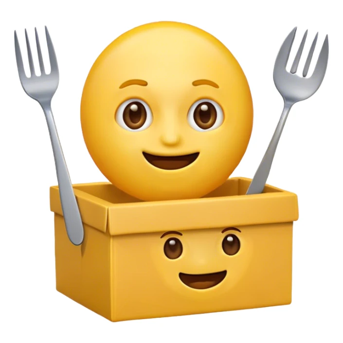 Crazy emoji with a box and a fork and a knife  sticker
