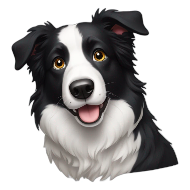 A black and white border collie with an skewed white spot on his head sticker