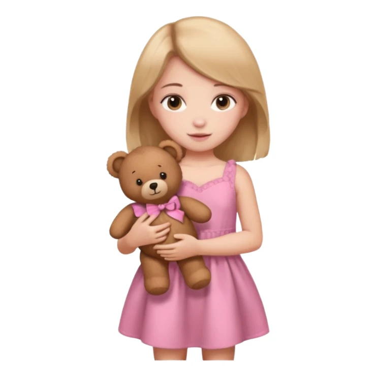 Girl in pink dress holding teddy bear sticker