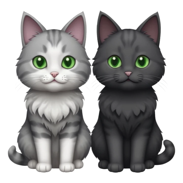 one dark grey and white cat and one completely solid dark grey cat with green eyes and only white paws sticker