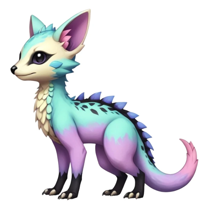 Rare realistic exotic edgy cute pastel gothic epic pretty beautiful handsome gorgeous aesthetic colorful vibrant Vernid-Trico-species-Fakemon-creature by LiLaiRa, 4 legs, 1 tail, random markings, (full body) sticker