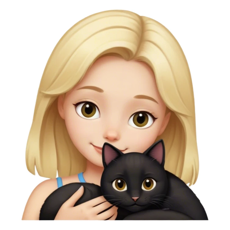 Happy blonde girl cuddling one black cat sticker