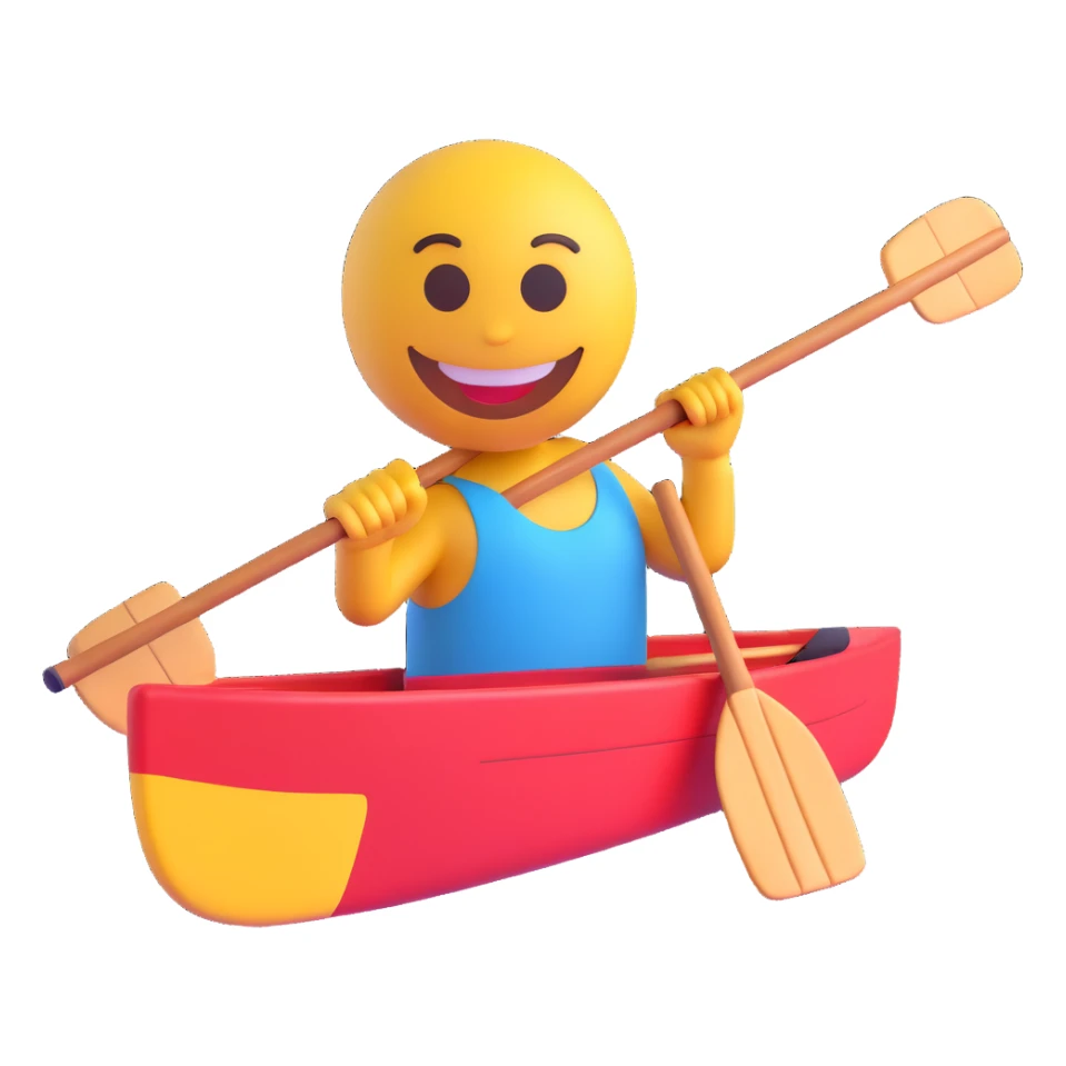 3D smiley emoji, round shape, with oar, sporty face sticker