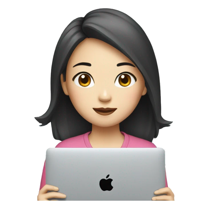a chinese girl use macbook sticker