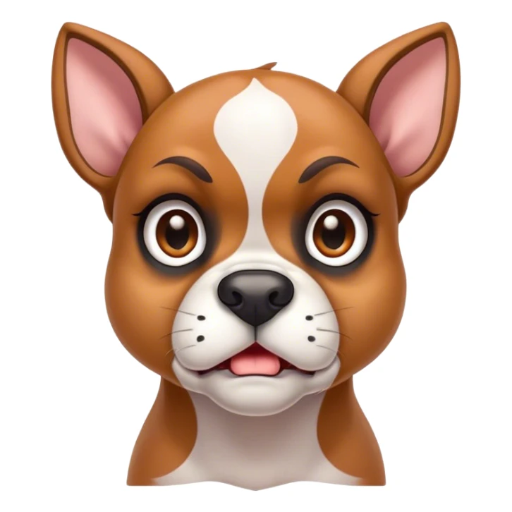 Cinematic Comical Fawn Boxer Portrait Emoji, Head tilted dramatically with an exaggeratedly shocked or offended expression, featuring a sleek fawn coat with a distinctive white muzzle, wide, expressive brown eyes filled with exaggerated disbelief, Simplified yet hilariously expressive features, highly detailed, glowing with a slightly sassy glow, high shine, dramatic yet playful, stylized with an air of attitude, bright and endearing, soft glowing outline, capturing the essence of a sassy and over-the-top guardian, so meme-worthy it feels like it could side-eye its way into internet fame instantly! sticker