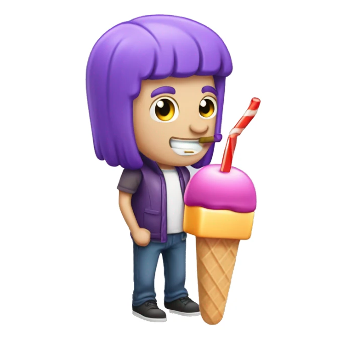 Purple haired Caucasian male eating a popsicle  sticker