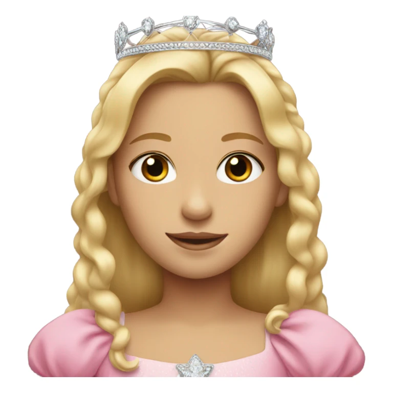 Girl with blonde hair, brown eyes, a tiara, and wearing pink sticker