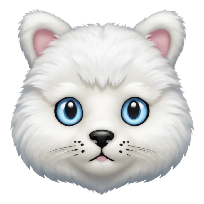 White teddy bear body, cat head with white fur and blue eyes iOS style sticker