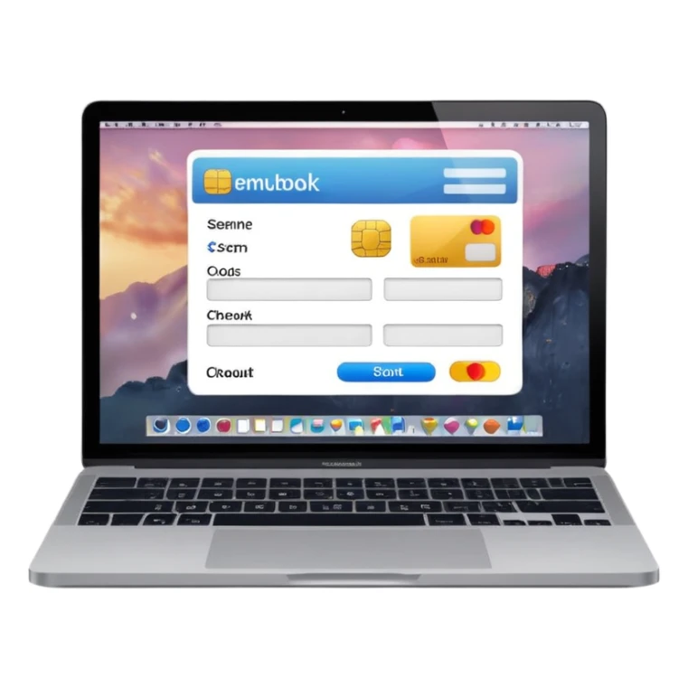 online store checkout on a macbook screen, no person only macbook sticker